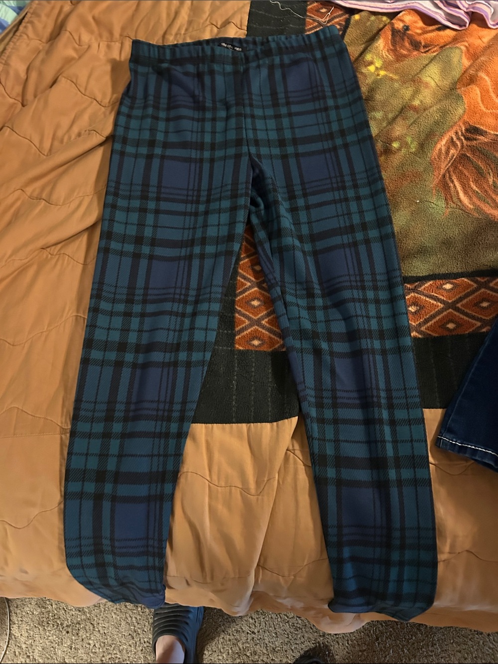 cha cha vente Teal and Black Plaid Casual Pants